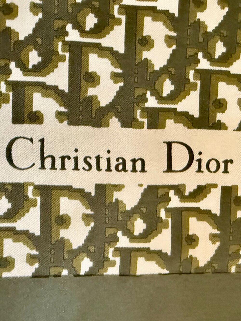 Vintage Christian Dior Silk Scarf 30" 80cm Dior Monogram Olive Ivory Square